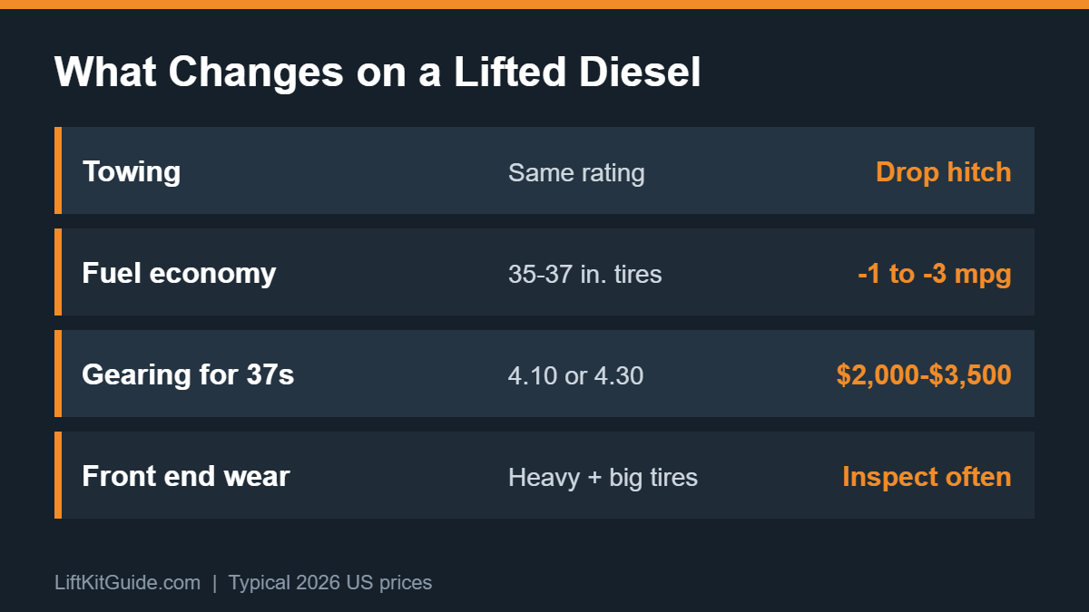 Diesel lift kit effects on towing, fuel economy, gearing and front end wear