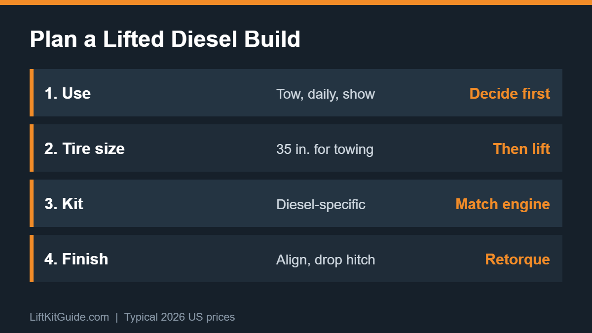 Lifted Cummins and diesel truck build plan from tire size to alignment